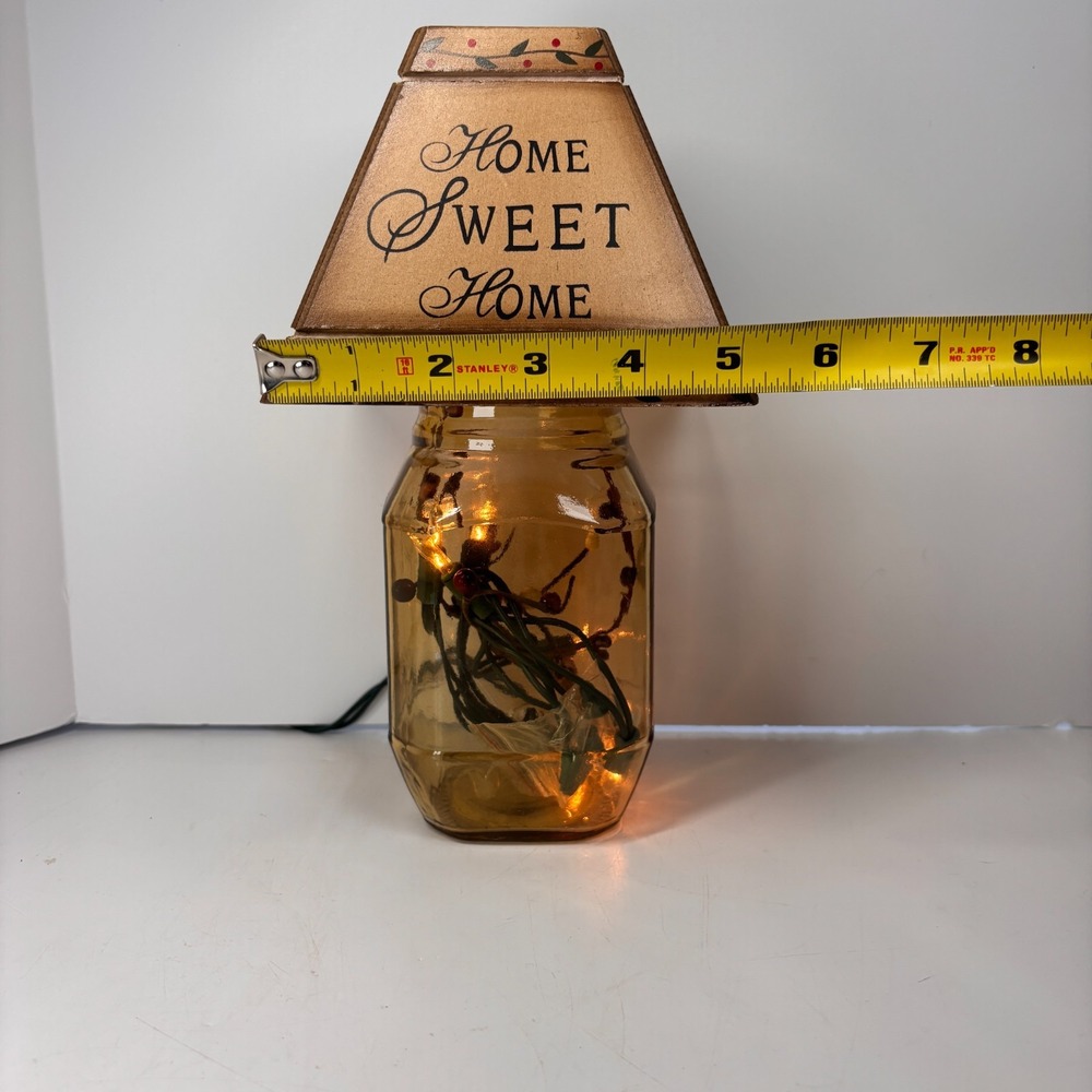 Lighted Jar Accent Lamp w Wooden Shade Lighted Berry Cottage Farmhouse Decor - Picture 6 of 10